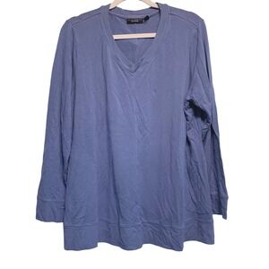 Susan Graver Weekend V-Neck Tunic Top Size XLP Periwinkle Blue Long Sleeve‎